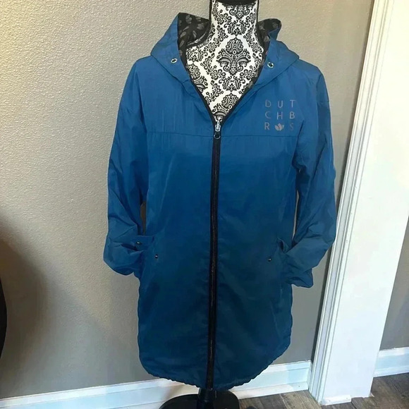 ✌️Dutch Bros reversible Rain Jacket Small Celestial Blue Zip up Waterproof Lined - Picture 2 of 14